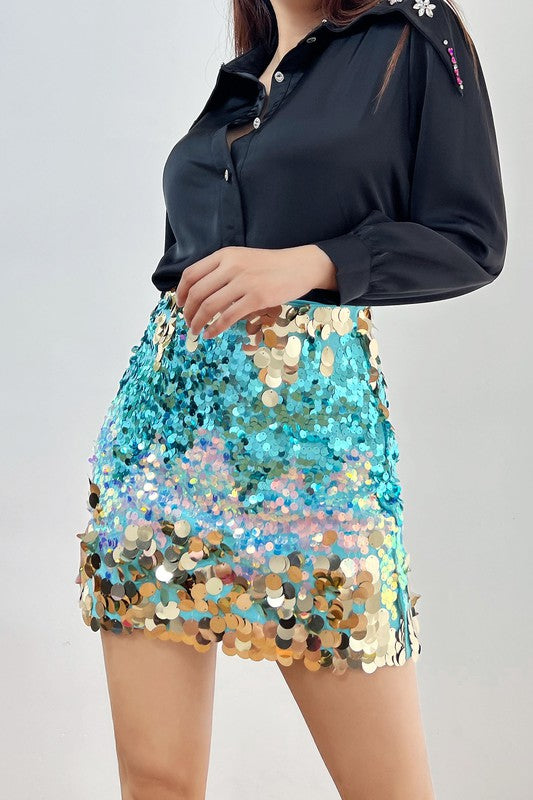 Multi Color Sequin Mini Skirt-BeautyRosee Boutique