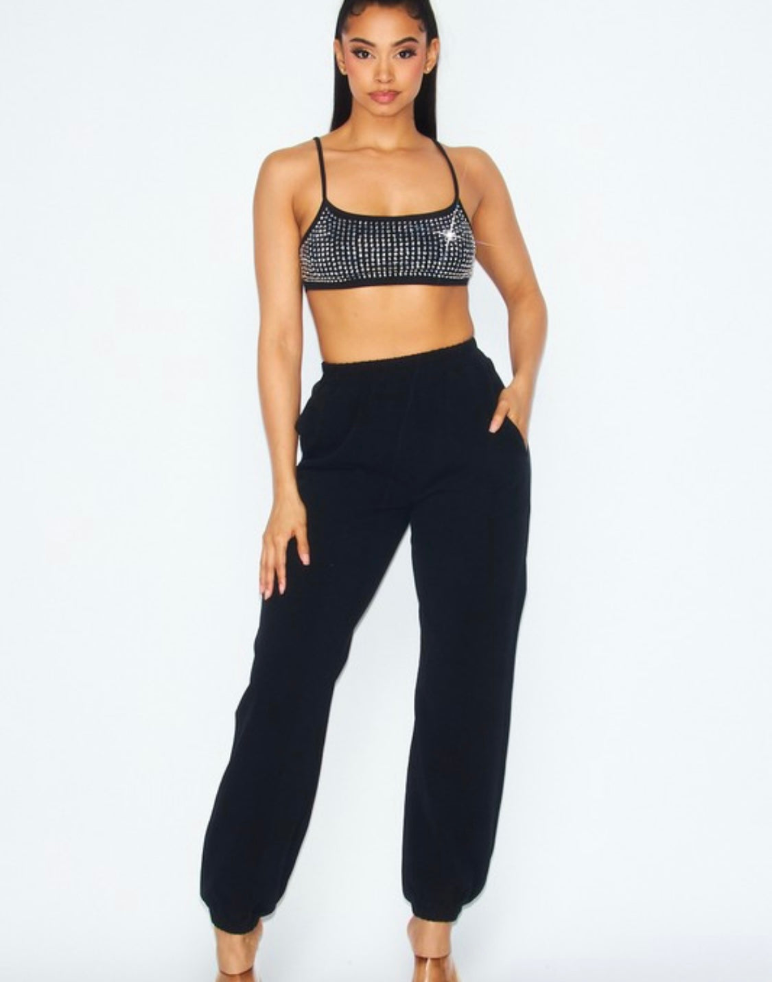 I'm With You Rhinestone Jogger Pant Sweat Set-BeautyRosee Boutique