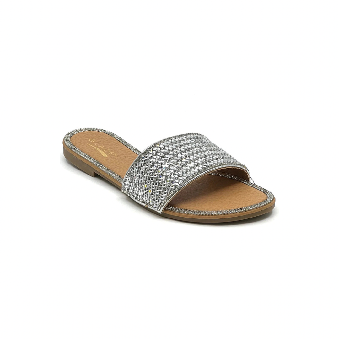 SHINY RHINESTONE FLAT SANDALS GLAZE HONEY-62A