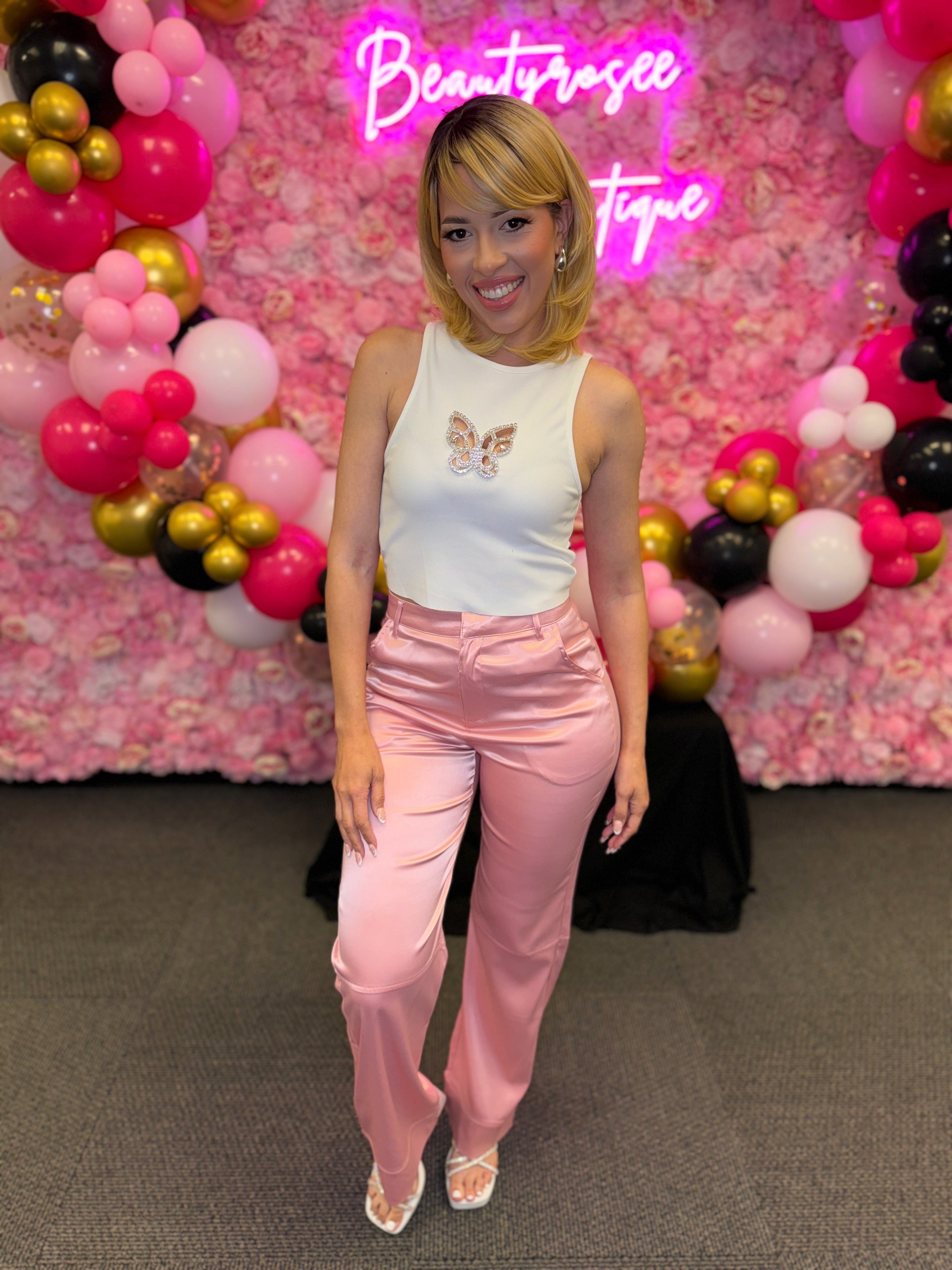 Satin Pink Pant-BeautyRosee Boutique