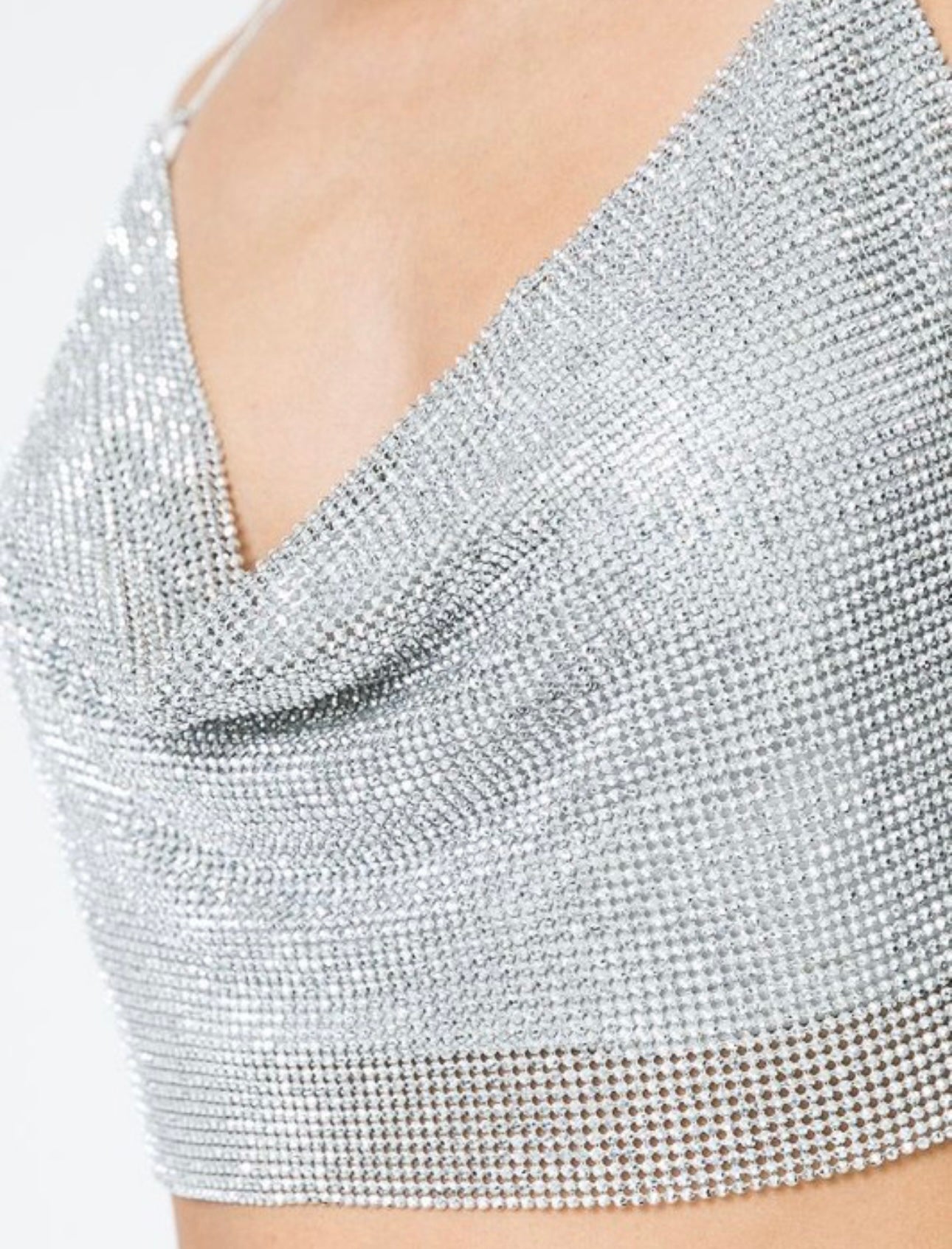 SHINY STONE STUD COWL NECK TOP SILVER-BeautyRosee Boutique