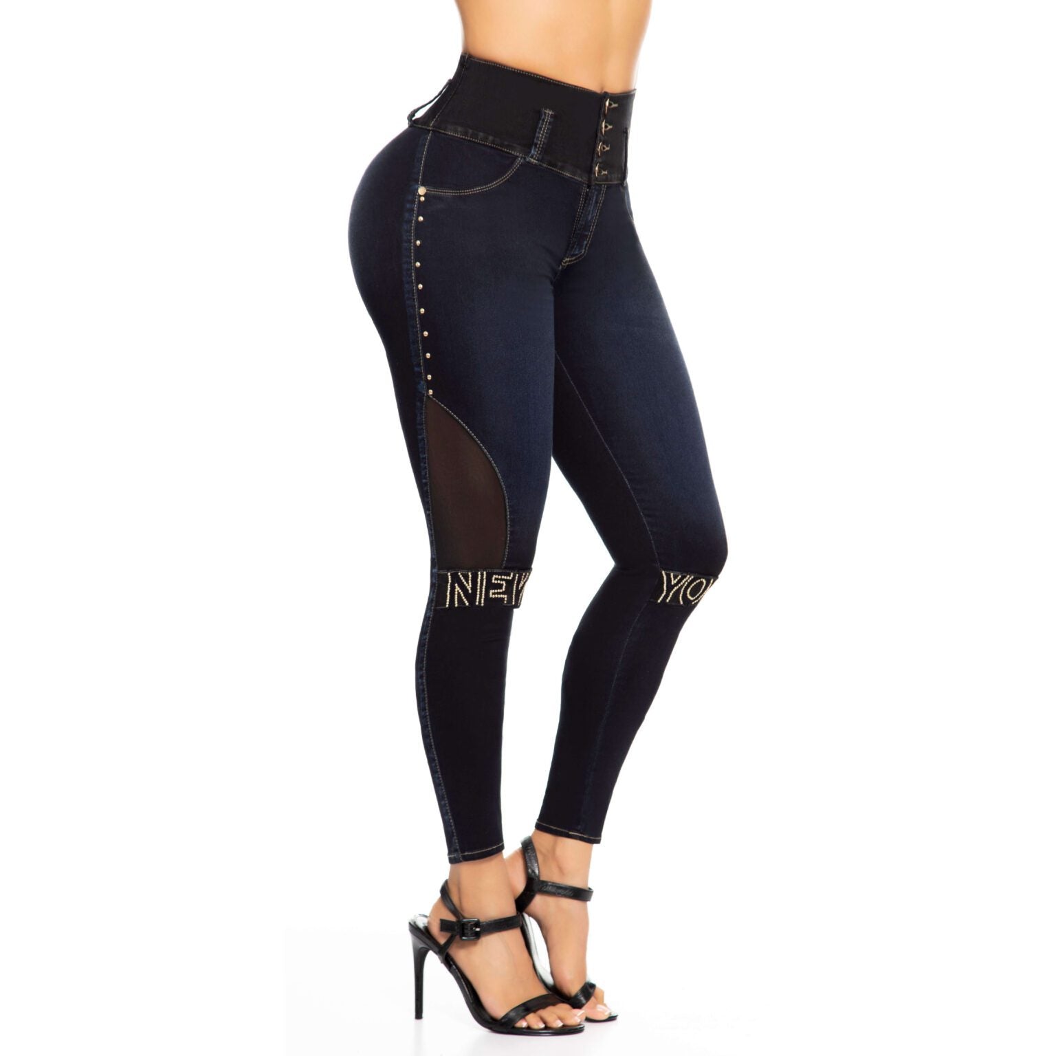 JEANS LEVANTA COLA AZUL OSCURO RESERVAS NEGRAS – 64004-BeautyRosee Boutique