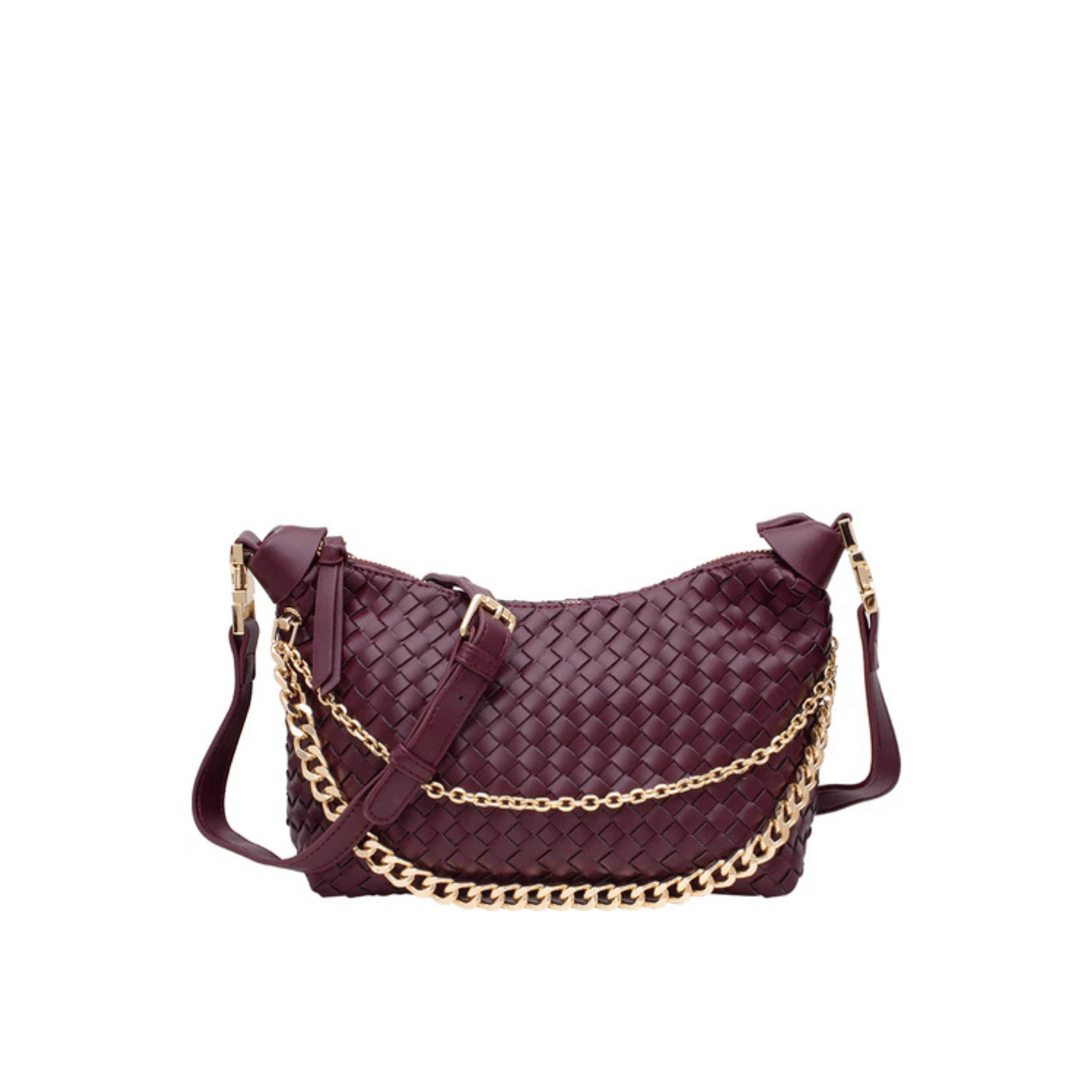 Burgundy Woven Crossbody Bag with Gold Accent