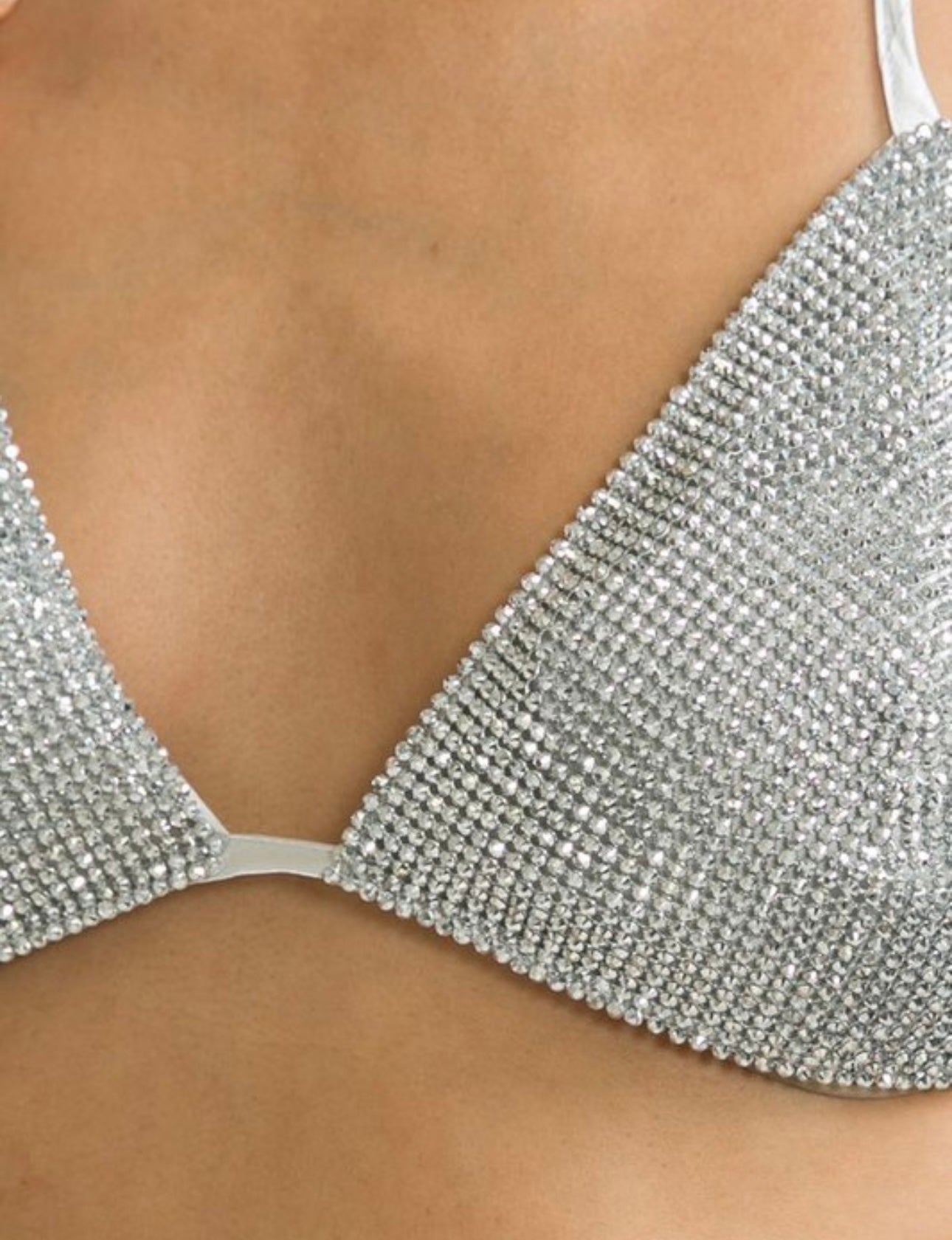 STUD RHINESTONE CHAINMAIL BRA TOP SILVER-BeautyRosee Boutique