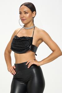 METALLIC SEQUIN CHAINMAIL HALTER BRALETTE TOP-BeautyRosee Boutique