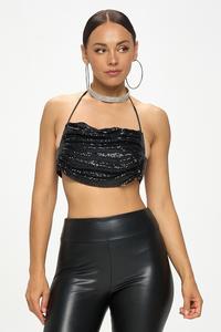 METALLIC SEQUIN CHAINMAIL HALTER BRALETTE TOP-BeautyRosee Boutique